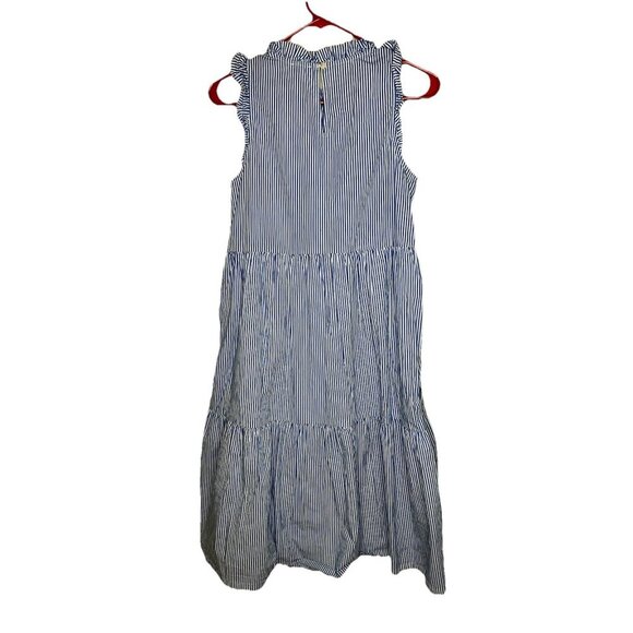 J. CREW Sleeveless A-Line Dress 2 NEW Seersucker Blue Striped Cotton Tiered 1A - Picture 8 of 12